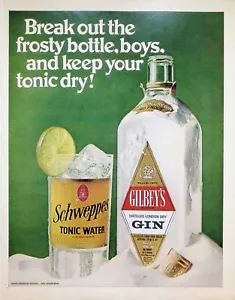 VINTAGE 1970s Print Ad ~ Gilbey's Gin / Schweppes Tonic Water ~ Break out the... - Picture 1 of 1