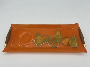 Vintage MCM Georges Briard Signed Gold Orange Garden Glass Serving Tray - Picture 1 of 11