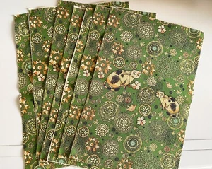 Paquete de 7 piezas de tela de algodón con estampado floral y gato calicó verde para coser manualidades hágalo usted mismo - Imagen 1 de 9