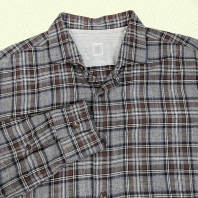 Camisa masculina Eleventy XL platina xadrez botão para cima manga longa - Imagem 1 de 4