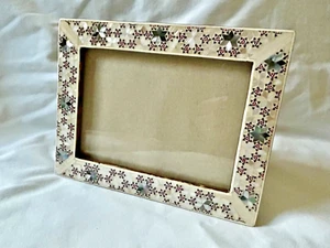 Egyptian Beech Wood Inlaid Handmade Shell Flower Picture Frame 8"x 6.5" #1127 - Picture 1 of 4
