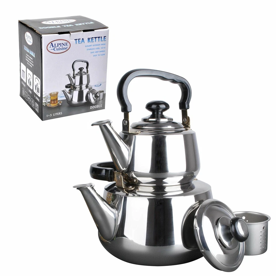 Colador de tetera profesional doble incluido 1,2/3 L acero inoxidable Samovar Foto 1 de 4