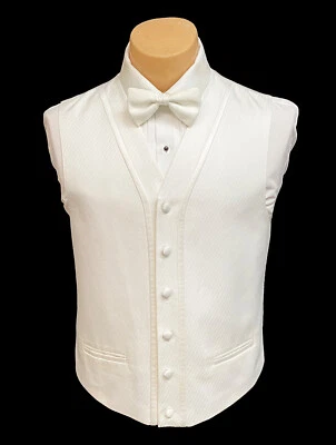 Men's After Six White Tuxedo Vest with Matching Bow Tie Wedding Prom Large L - Image 1 of 4