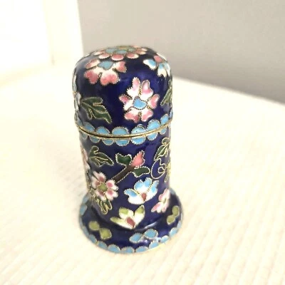 Vtg Cloisonne Floral Metal Container Toothpick Match Stick Holder Vanity Dresser - Image 1 of 4