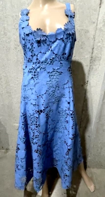 Oscar de la Renta 2024 Runway Leather 3D Embroidered Blue Midi Cocktail Dress 6 - Image 1 of 3