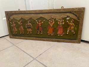 Vintage Indian wooden hand painted wall panel/ wall decor- wedding party - Picture 1 of 11