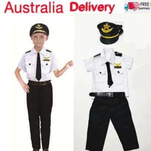 Boys Kids Aviator Pilot Flight Aircraft Captain Cosplay Costume Uniform Dress AU - Foto 1 di 4