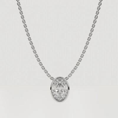 Oval Cut Lab Created Grown Diamond Pendant Necklace, 14K White Gold, F/VS/IGI - Image 1 of 4