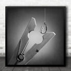 Edited Black And White Clip Rod Conceptual Hook The Big Fish Square Print