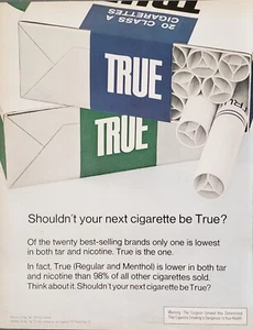 1972 True Cigarettes Regular & Menthol Lowest In Tar & Nicotine Print Ad - Picture 1 of 1