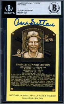 Don Sutton Beckett BAS Signed Gold Hall of Fame Plaque Autograph - Image 1 of 2