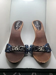 Dolce & GabbanaDolce & Gabbana Blue Canvas And Leather Slip On Sandals Size 40 - Picture 1 of 12