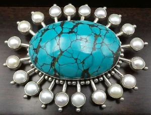 Colgante masivo vintage de plata de ley y turquesa muy inusual - Imagen 1 de 5
