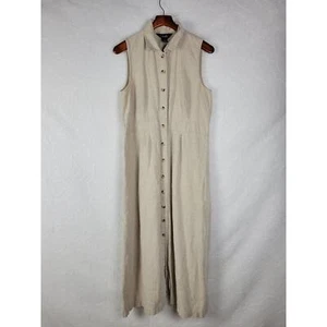 Rafaella Shirt Dress 12 Beige Linen Maxi Button Down Sleeveless Collared Casual - Picture 1 of 12