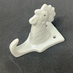 Vtg White Ceramic Rooster Head Bath Kitchen Towel Apron Holder Hook Decor Farm - Picture 1 of 6