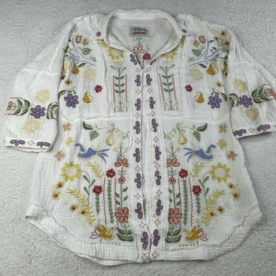 Camisa túnica Johnny Was Biya bordada boho Felicity mediana floral blanca Foto 1 de 4