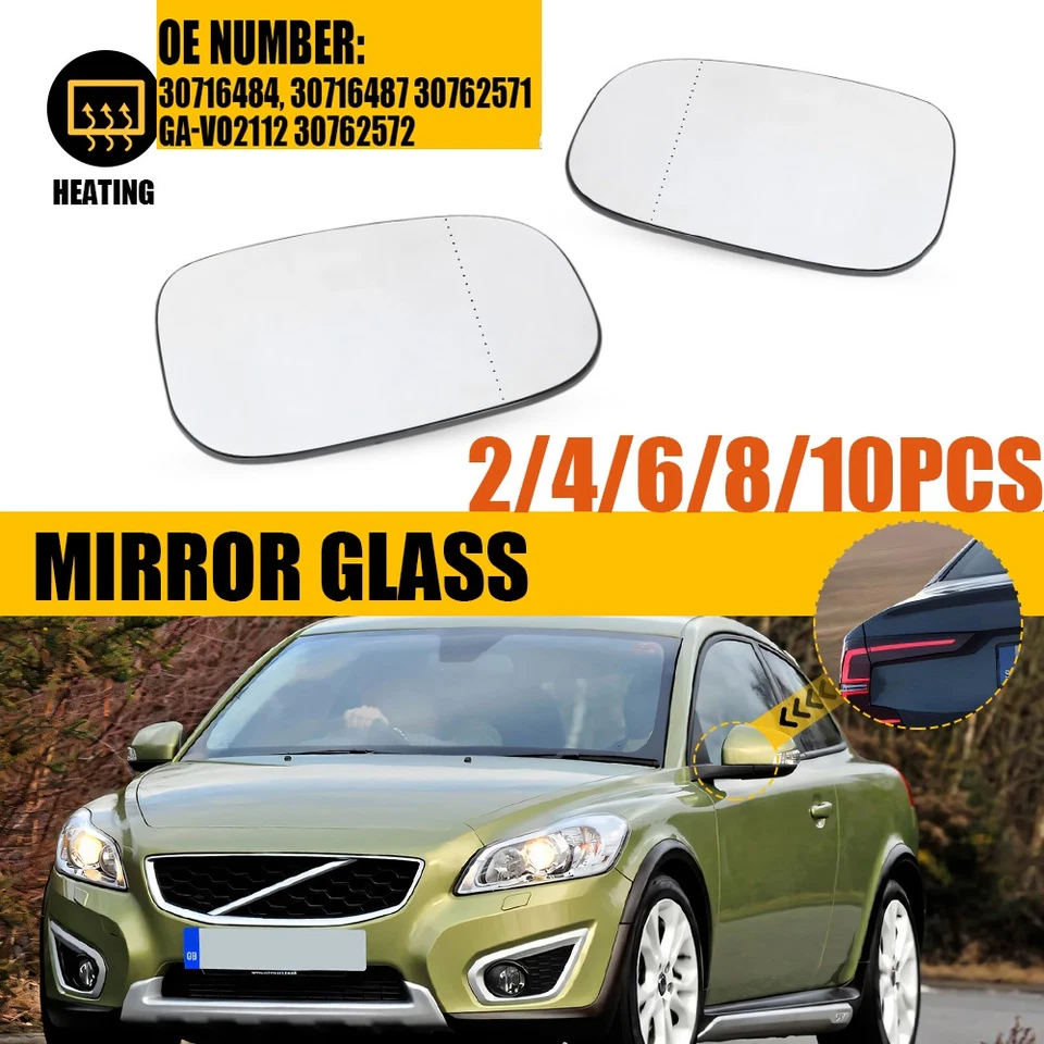 2-10x Espejo Vidrio Lado Izquierdo+Derecho con Respaldo para Volvo C30 C70 S40 S80 07-13 Foto 1 de 1