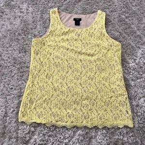 Ann Taylor Tank Top Petite MEDIUM Lace Sleeveless Lined Shirt Yellow Scoop Neck - Picture 1 of 6