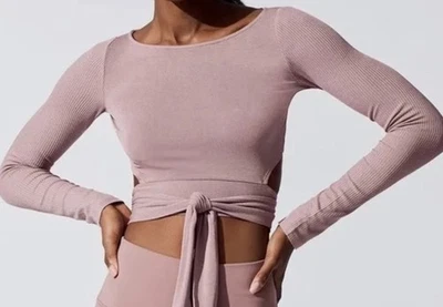 ALO YOGA Lilac  Barre Long Sleeve Tie Back Bow Top Shirt Size X-Small Wrap Top - Image 1 of 4