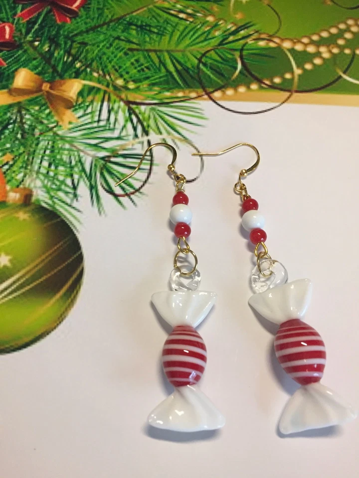 ADORABLES Y ÚNICOS PENDIENTES DE CRISTAL DE MURANO CARAMELOS DE NAVIDAD TAN LINDOS Foto 1 de 1