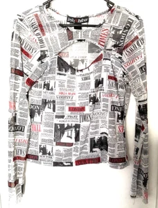 Top Polly & Esther Juniors NY Londres Titulares Malla Transparente Estampado Periódico Med - Imagen 1 de 6