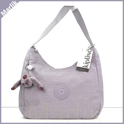 Bolso de Hombro Kipling Isidora Genuino, KI9290 Gris Paloma/Lila + Llavero Mono Foto 1 de 4