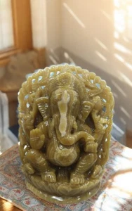 13" Yellow Aragonite Ganesh Statue Figurines Gemstone Healing Crystal Home Decor - Picture 1 of 9