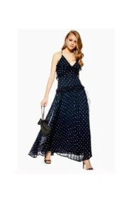 NAVY TOPSHOP WITH ADJUSTABLE STRAP MAXI DRESS with Gold dots. - Picture 1 of 2