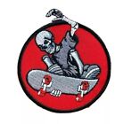 Skeleton Skateboard Patch Embroidered Iron On Applique 3.15" Red Thrasher