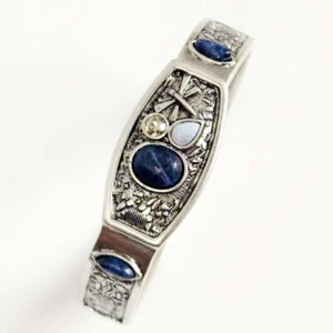 New Plated Silver Stone Oval Bangle Retro Elegant Women Party Vacation Jewelry - Picture 1 of 6