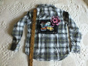 Upcycled Repurposed Flannel Shirt Girls Size M (8) Handmade Flowers Appliqued - Picture 1 of 6