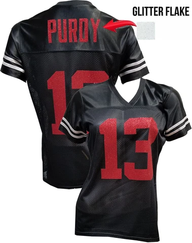 Custom Womens Blinged Football BLACK Jersey,ANY NAME,Brock Purdy, San Francisco Cover
