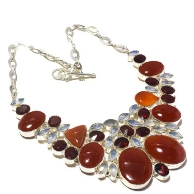 Collar hecho a mano cornalina egipcia natural, granate rojo, piedras preciosas talla ópalo rosa Foto 1 de 3