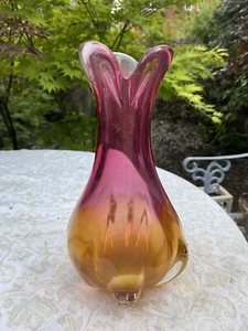 Mid Century Vibrant pink & orange art glass Chribska summerso Czech vase 1248g - Picture 1 of 9