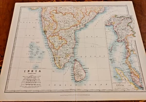 1900 Johnston Atlas Coloured Map India Southern Part Ceylon Burma Malay Bengal - Picture 1 of 1