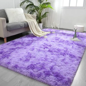 Purple Tie-Dyed Large Rugs Living Room 4X6 Feet Shaggy Rug Fluffy Throw Carpets - Picture 1 of 9