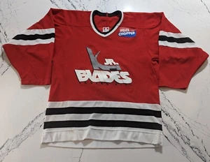 Vintage 80's 90's CCM Kansas City Jr. Blades Mesh Hockey Jersey Small Red - Picture 1 of 10