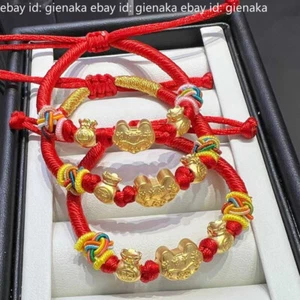 1pcs Pure 999 24K Yellow Gold Lucky Ruyi Fu Money Bag Beads Bayby Kids Bracelet - Picture 1 of 6