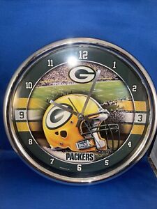 Green Bay Packers Chrome Round 12" Wall Clock Battery Helmet Logo NFL WinCraft