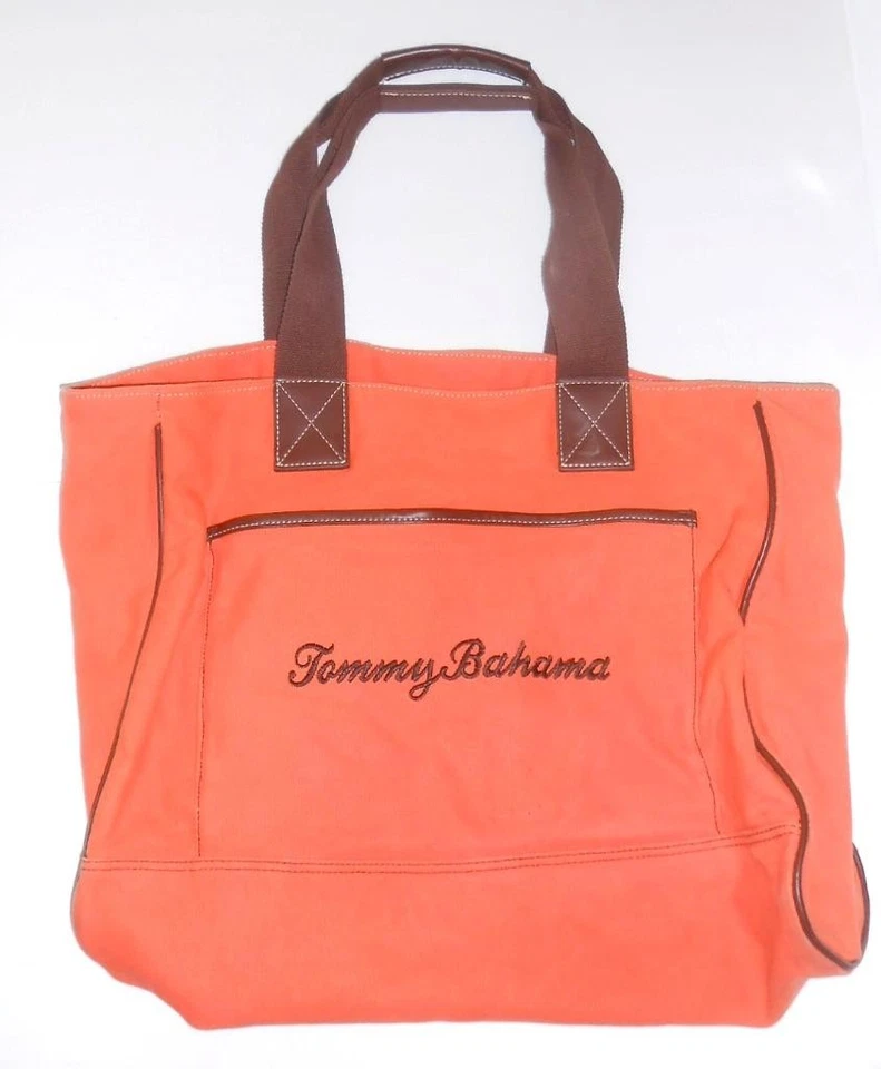 Bolso de Mano Vintage Tommy Bahama Naranja Marrón Lona Grande 20" X 14" S229 Foto 1 de 1