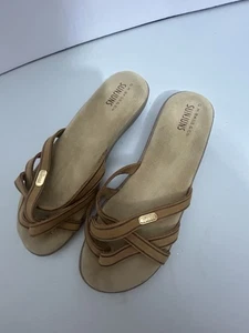 Vintage GH Bass SunJuns Sharon Riemchen Leder Sandalen Flip Flops 7 M hellbraun gebraucht, in einwandfreiem Zustand - Bild 1 von 16