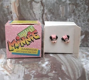 Disney Totally Minnie Mouse Stud Earrings Vintage 1988 Avon New in Box - Picture 1 of 8