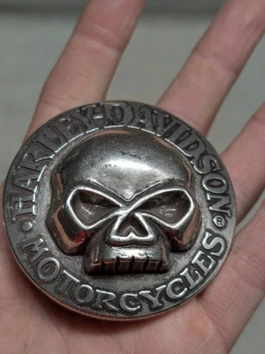 vintage WILLIE G belt buckle HARLEY DAVIDSON chrome metal SKULL motorcycle Y2K - Image 1 of 4