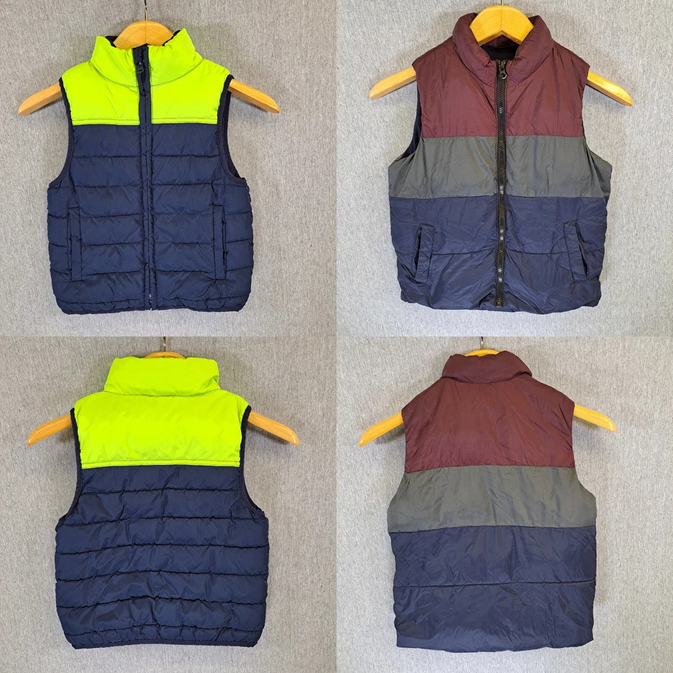 Лот из 2 мальчиков пуховик жилеты разрыв старый темно-синий размер маленький 6/7 многоцветный детский комплект на молнии - Изображение 1 из 4