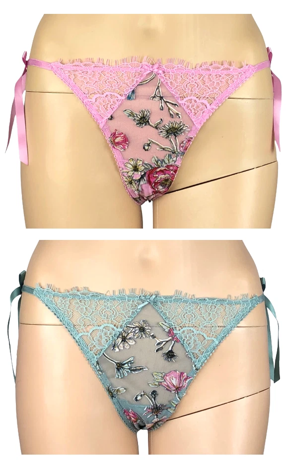 VICTORIA'S SECRET DREAM ANGELS FLORAL EMBROIDERED TIE SIDE THONG PANTY XS S M L - Image 1 of 1