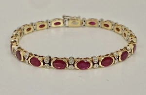 18KY Gold Oval Ruby & Diamond Tennis Bracelet - Picture 1 of 4