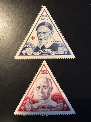 2 MONACO POSTAGE STAMPS MLH ANNO SANTO CARITAS PAX # 353 - 354 1957 SEE PHOTOS!  - Image 1 of 4