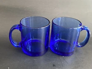 Set of 2 Vintage Libbey Duratuff Cobalt Blue USA Heavy Coffee Tea Mugs 3 1/4” - Picture 1 of 4