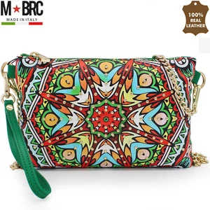 M*BRC by Massimo Braccialini green Clutch bag ethnic pattern Made in Italy - Picture 1 of 6