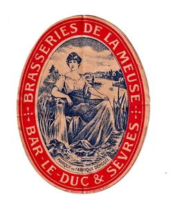 1890s BRASSERIES DE LA MEUSE, BAR-LE-DU & SEVRES, FRANCE BIERE BEER LABEL - Picture 1 of 1